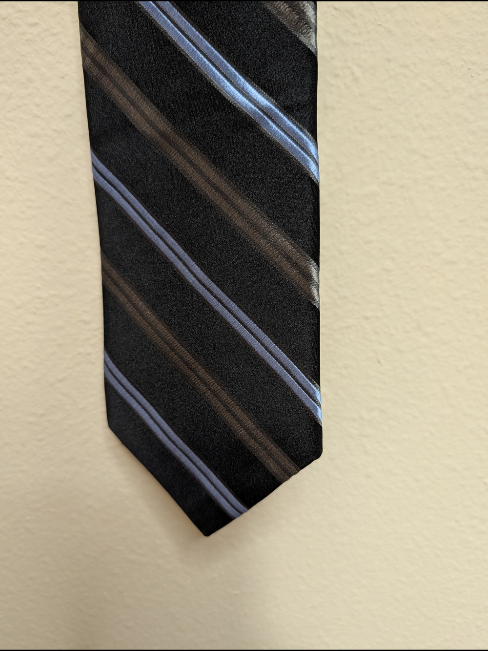 Hart Schaffner Marx Tie Black Blue Gray Regimental‎ Stripe 100% Silk Made in USA